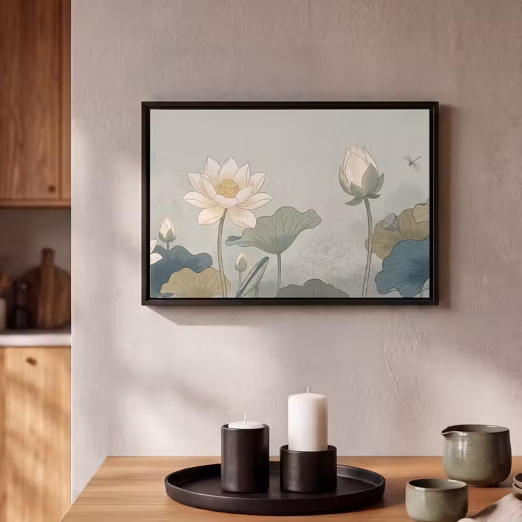 Canvas met lijst - Lotus - Bloemen - Groen — 2