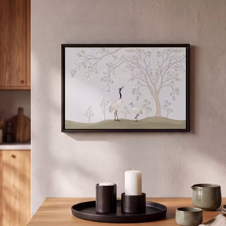 Canvas met lijst - Minimalistisch - Kraanvogels - Blauw — 2