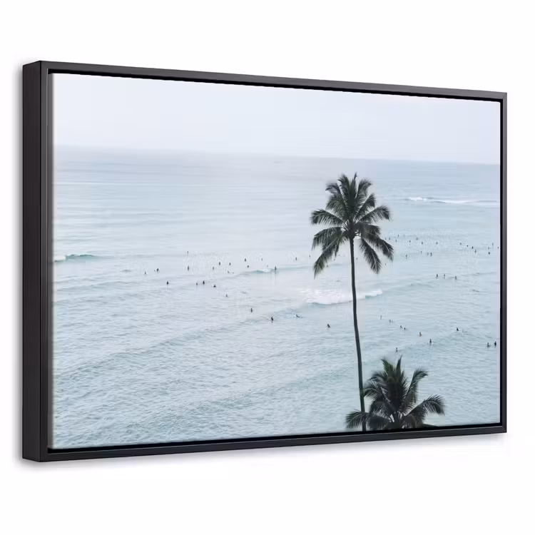 Canvas met lijst - Oceaan - Palmbomen - Surfers — 1