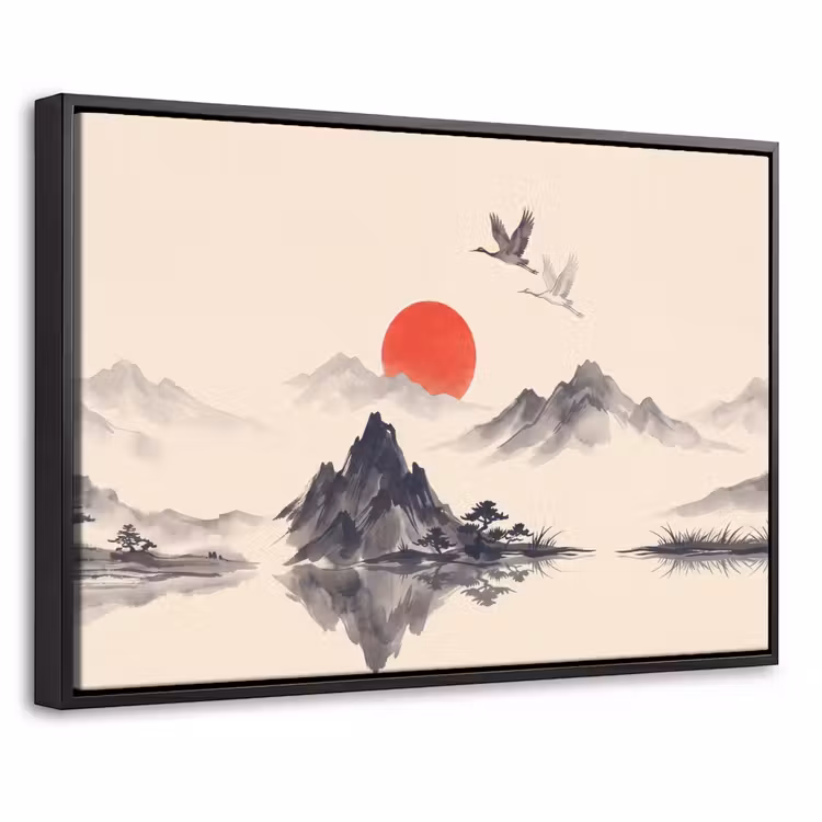 Canvas met lijst - Oosters - Kraanvogels - Landschap — 1