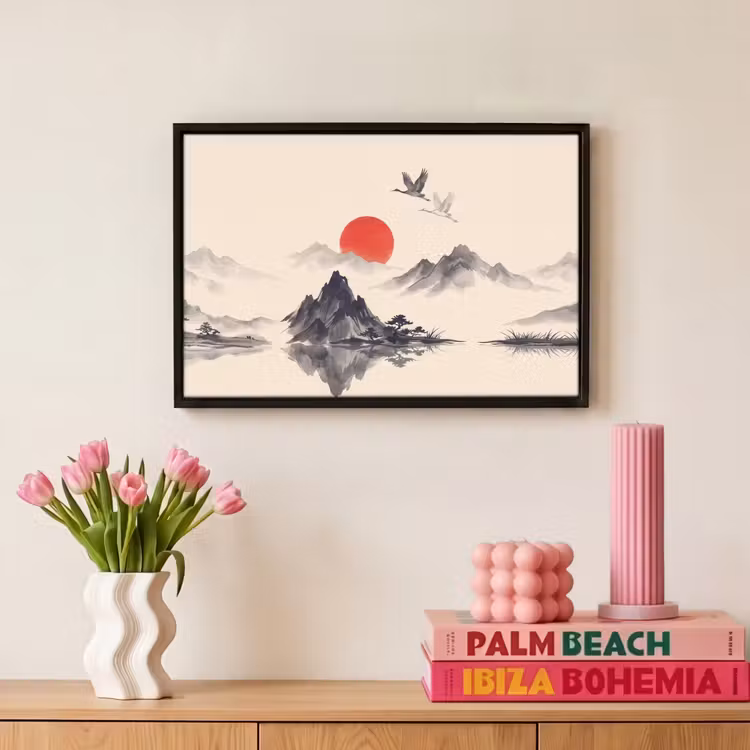 Canvas met lijst - Oosters - Kraanvogels - Landschap — 8
