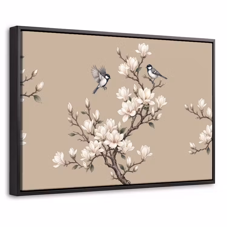 Canvas met lijst - Oosters - Vogels - Beige — 1