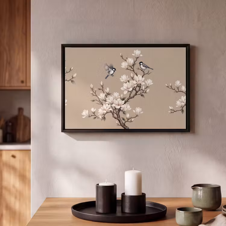 Canvas met lijst - Oosters - Vogels - Beige — 2