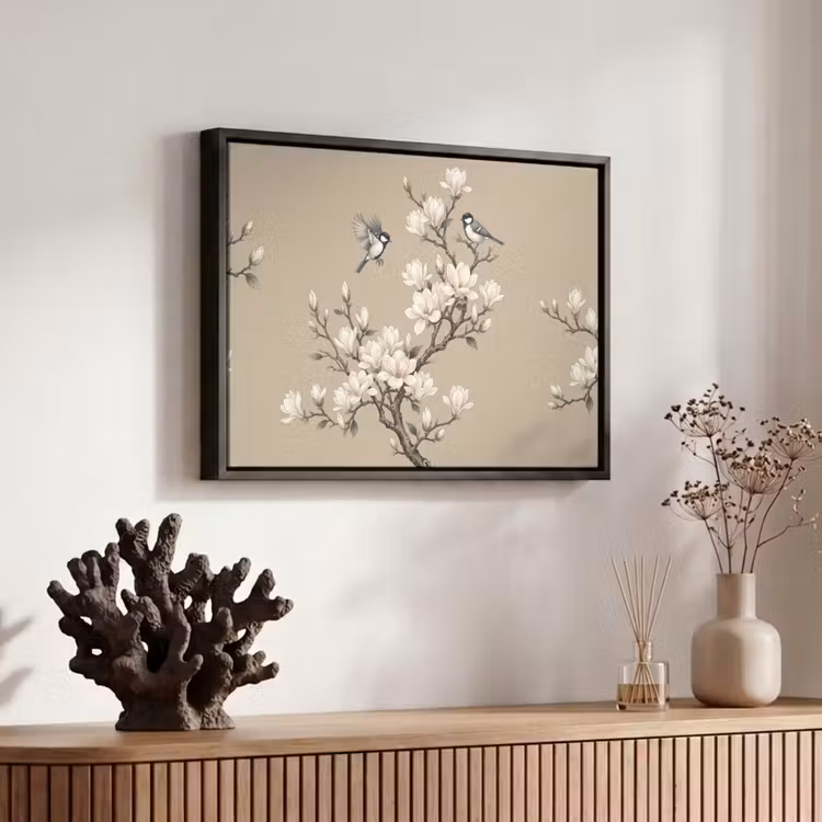 Canvas met lijst - Oosters - Vogels - Beige — 6