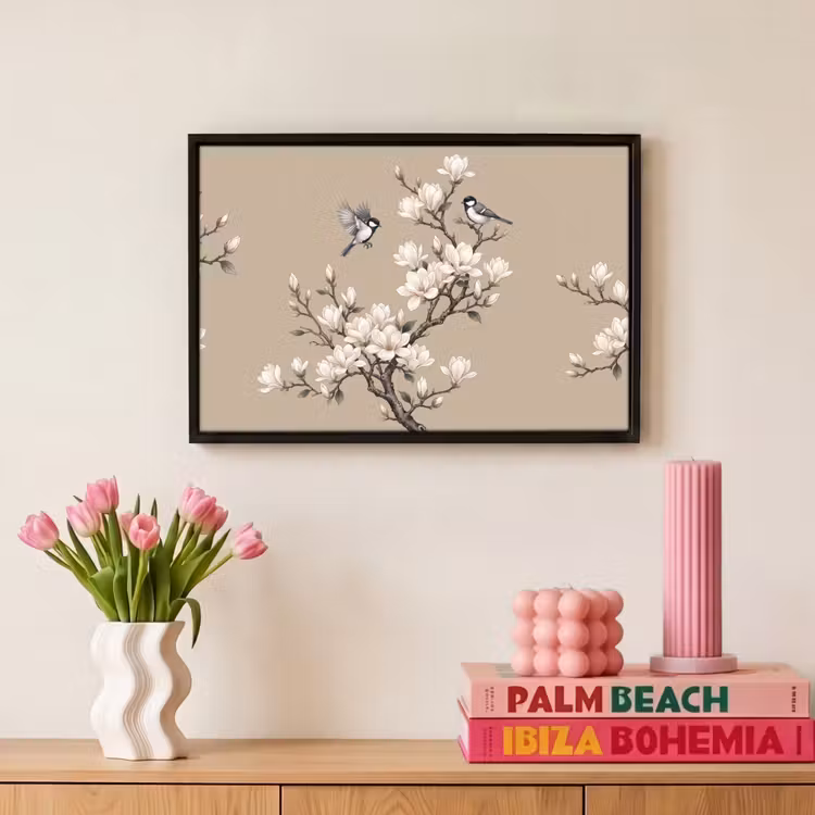 Canvas met lijst - Oosters - Vogels - Beige — 8