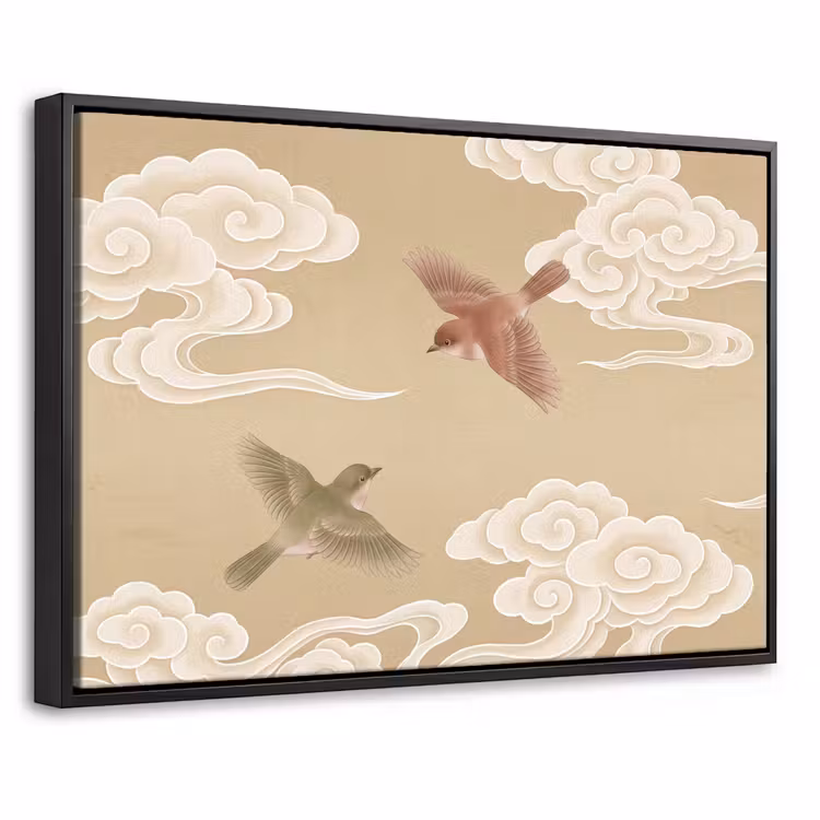 Canvas met lijst - Vogels - Vliegen - Beige — 1
