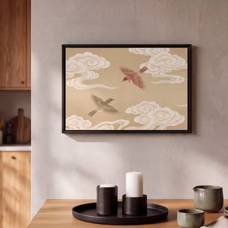 Canvas met lijst - Vogels - Vliegen - Beige — 2