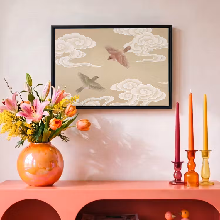 Canvas met lijst - Vogels - Vliegen - Beige — 4