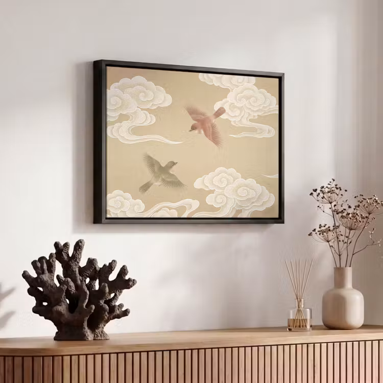 Canvas met lijst - Vogels - Vliegen - Beige — 6