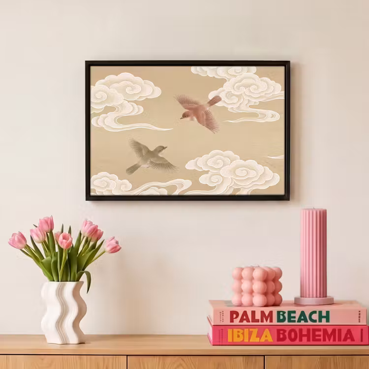 Canvas met lijst - Vogels - Vliegen - Beige — 8