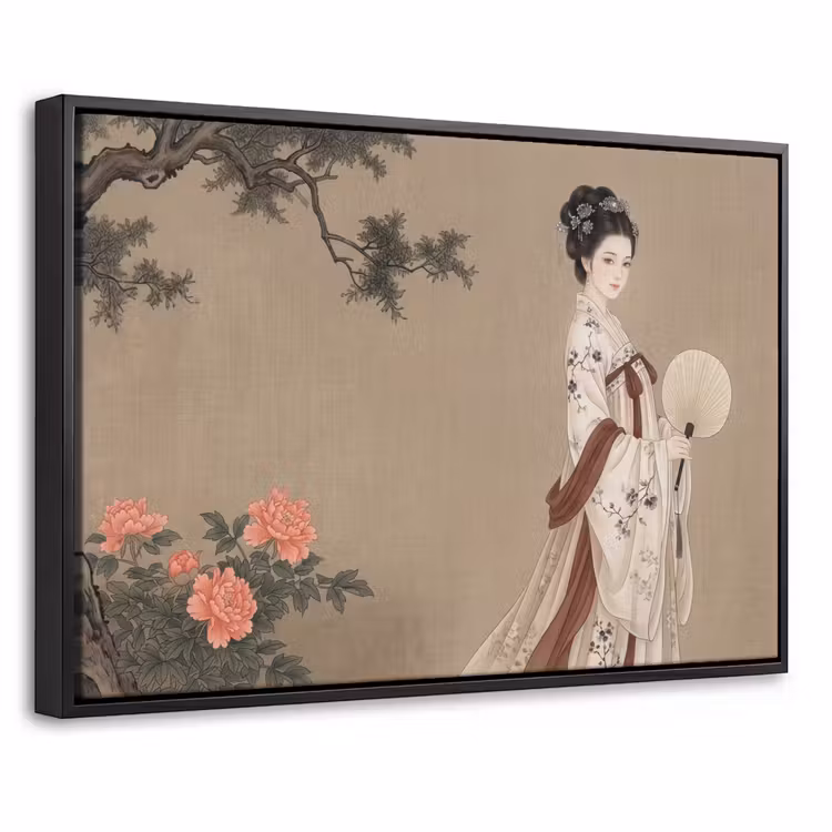 Canvas met lijst - Vrouw - Azië - Kunst - Beige — 1