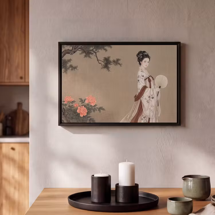 Canvas met lijst - Vrouw - Azië - Kunst - Beige — 2