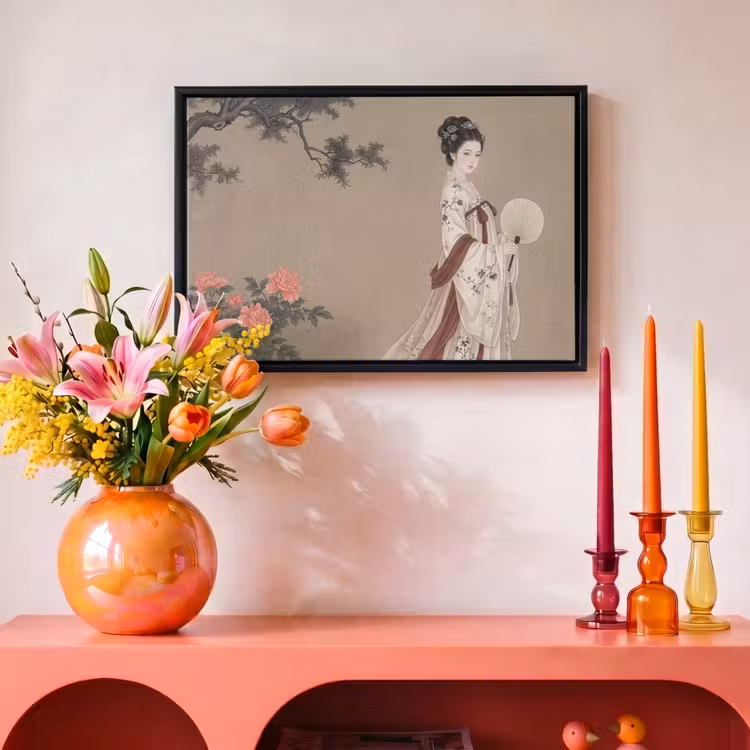 Canvas met lijst - Vrouw - Azië - Kunst - Beige — 4