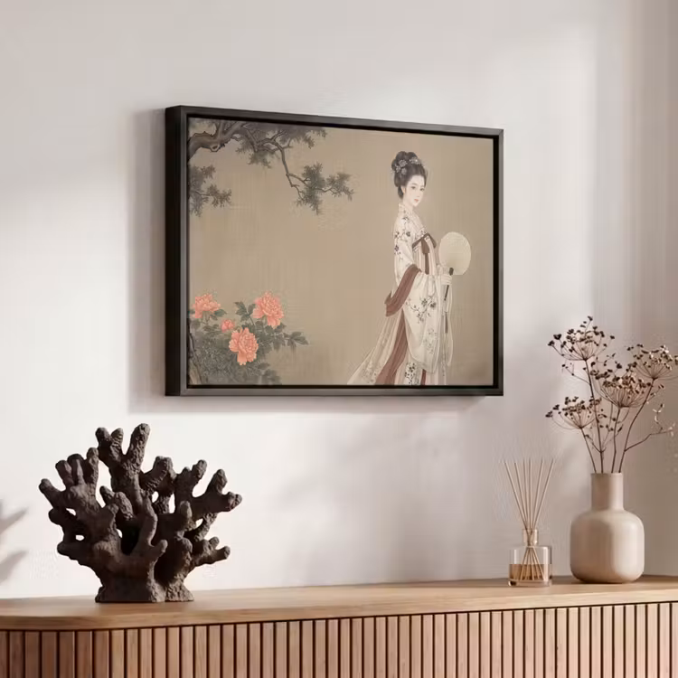 Canvas met lijst - Vrouw - Azië - Kunst - Beige — 6