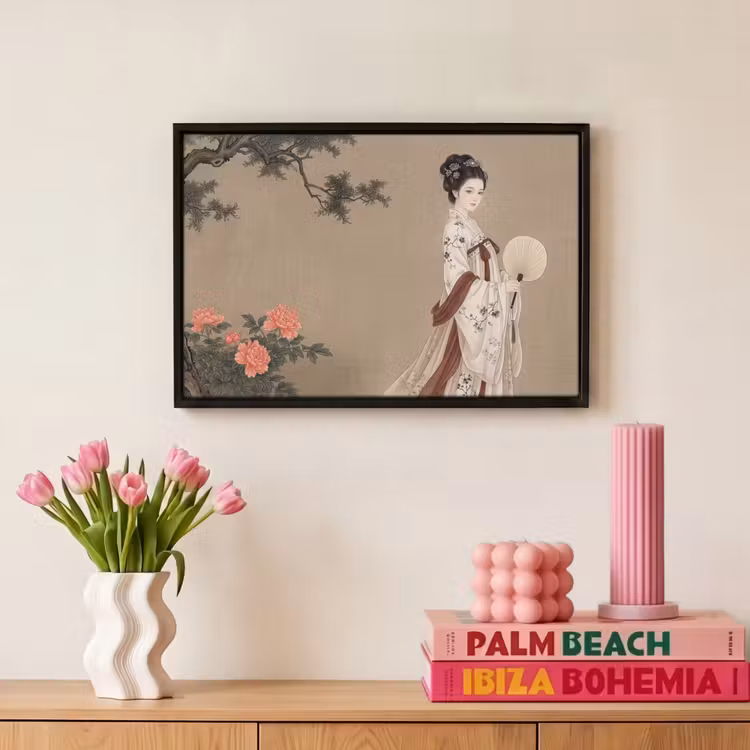 Canvas met lijst - Vrouw - Azië - Kunst - Beige — 8