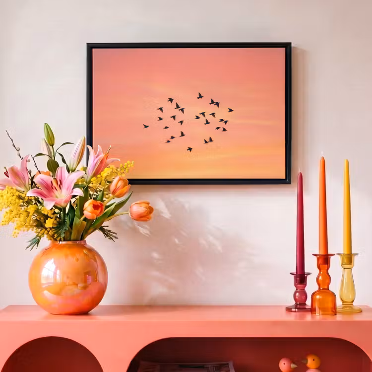 Canvas met lijst - Zwerm - Vogels - Oranje — 4
