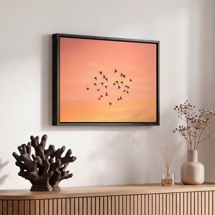 Canvas met lijst - Zwerm - Vogels - Oranje — 6
