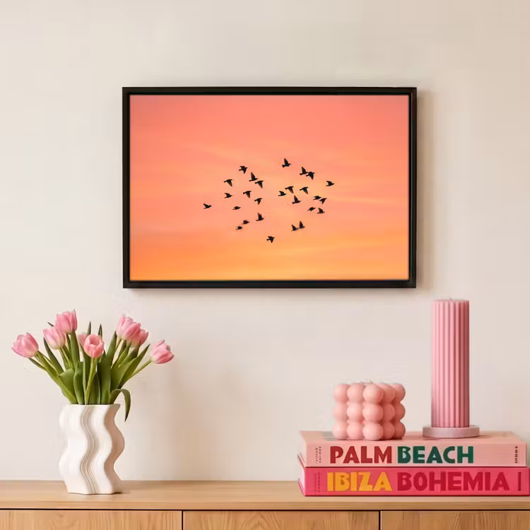 Canvas met lijst - Zwerm - Vogels - Oranje — 8