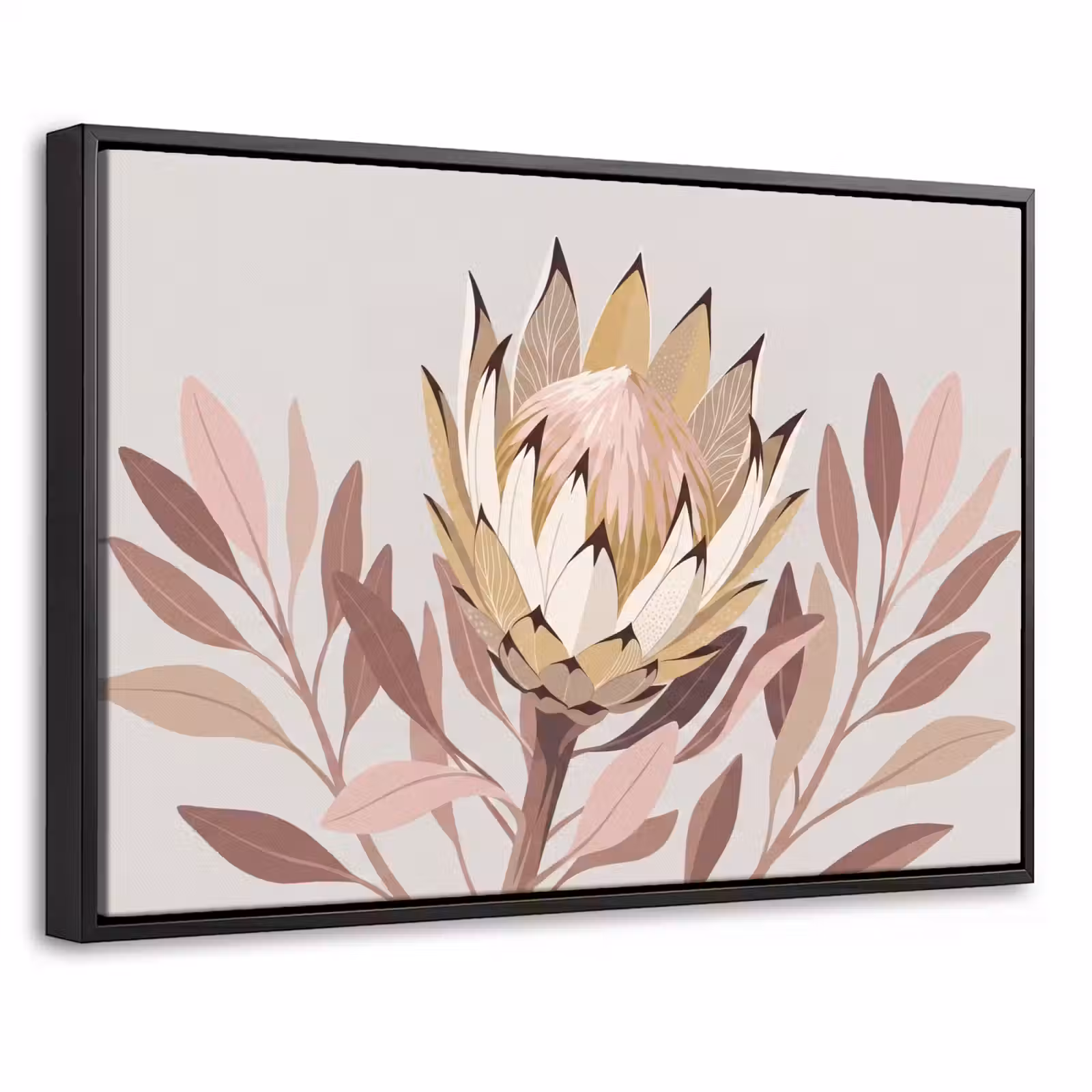 Canvas met lijst - Protea - Bloem - Botanisch - Beige — 1