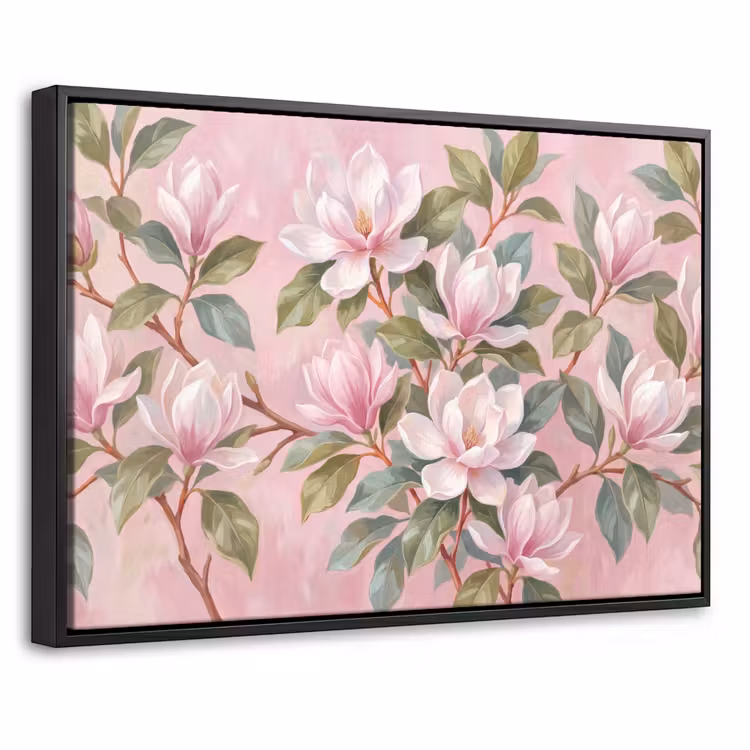 Canvas met lijst - Magnolia's - Patroon - Roze — 1