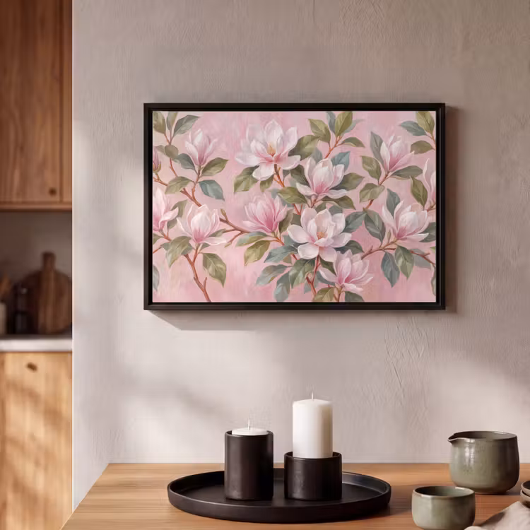 Canvas met lijst - Magnolia's - Patroon - Roze — 2