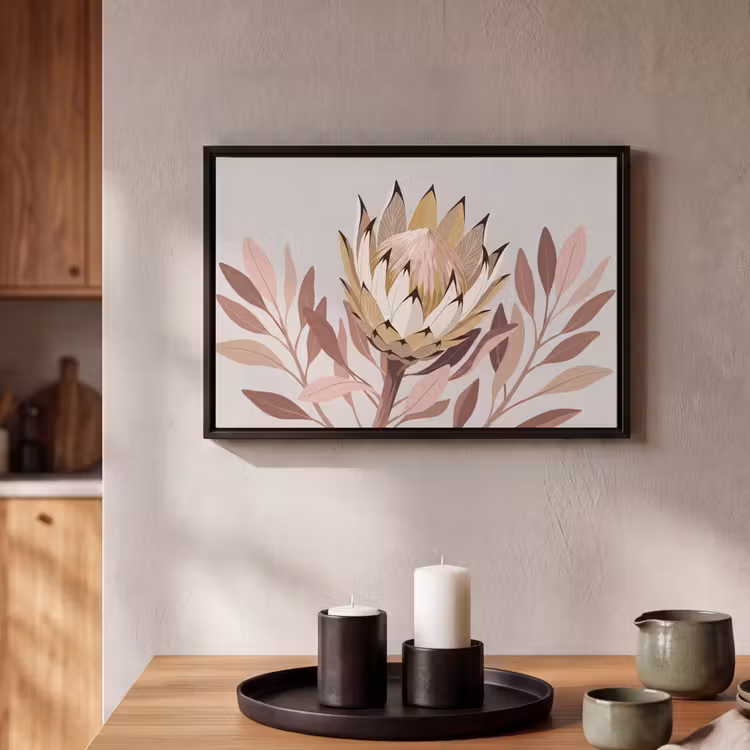 Canvas met lijst - Protea - Bloem - Botanisch - Beige — 2
