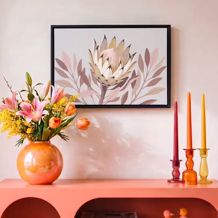 Canvas met lijst - Protea - Bloem - Botanisch - Beige — 4