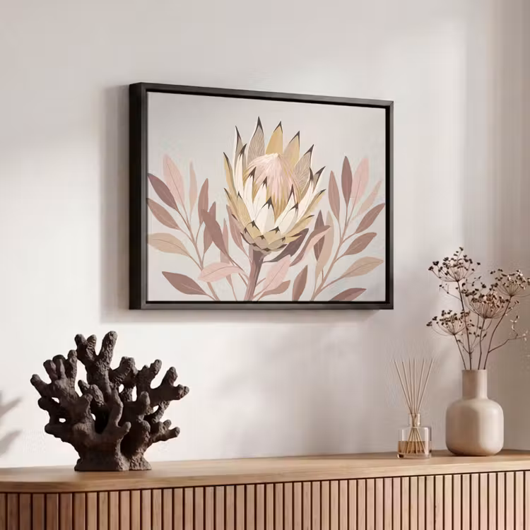 Canvas met lijst - Protea - Bloem - Botanisch - Beige — 6