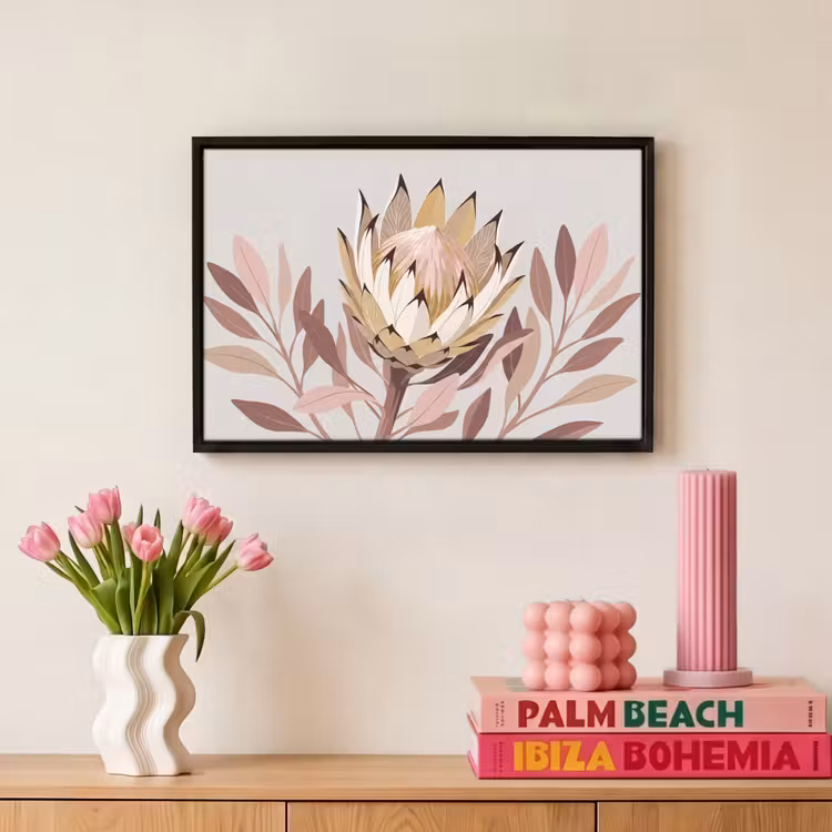 Canvas met lijst - Protea - Bloem - Botanisch - Beige — 8