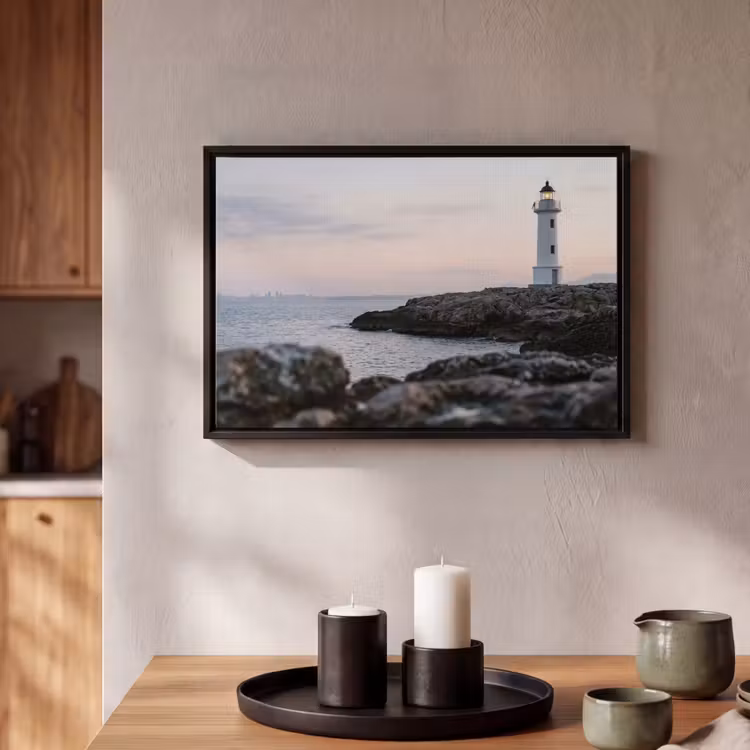 Canvas met lijst - Rotsen - Vuurtoren - Wit — 2