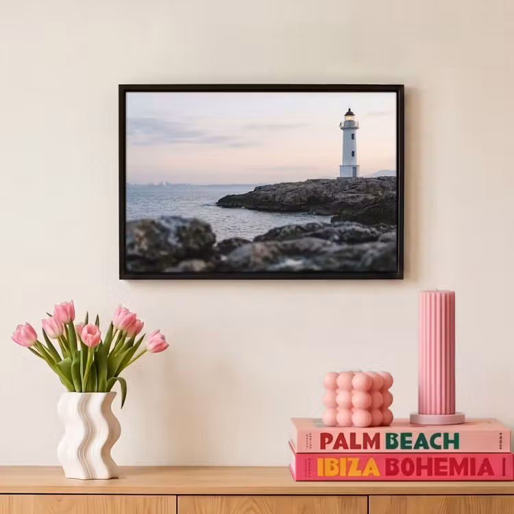 Canvas met lijst - Rotsen - Vuurtoren - Wit — 8