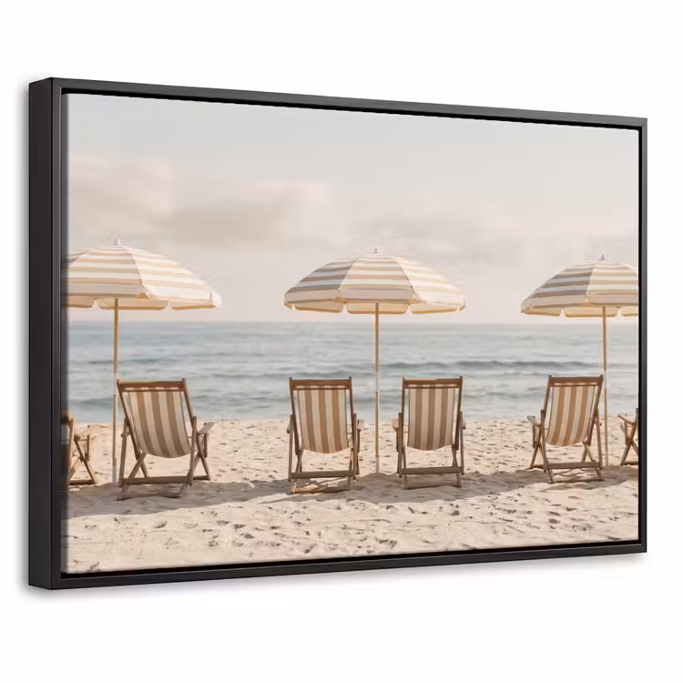 Canvas met lijst - Strand - Stoelen - Parasol — 1