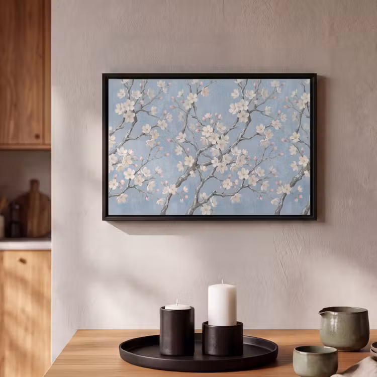 Canvas met lijst - Takken - Kersenbloesem - Blauw — 2