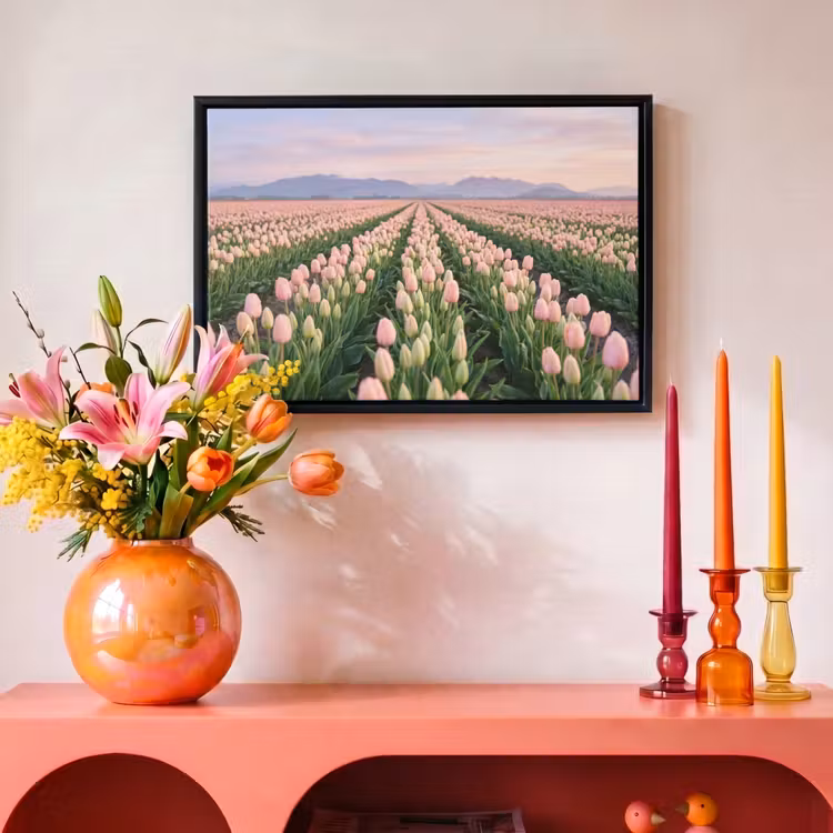 Canvas met lijst - Tulpen - Landschap - Roze — 4