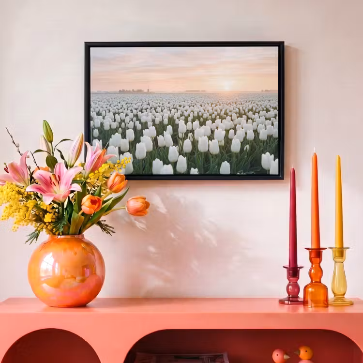 Canvas met lijst - Tulpen - Landschap - Wit — 4