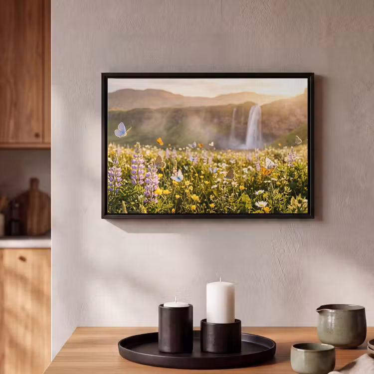 Canvas met lijst - Vlinders - Waterval - Bloemenveld — 2