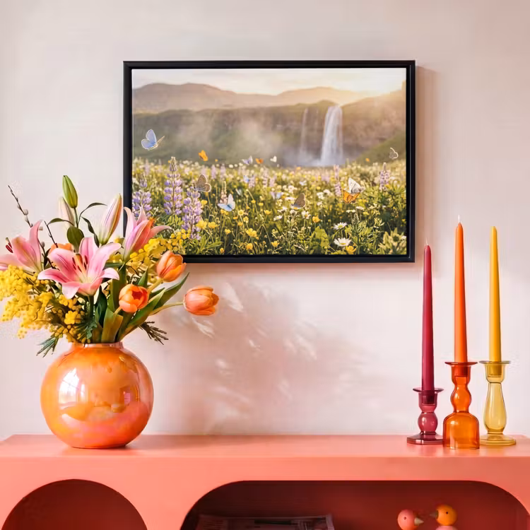 Canvas met lijst - Vlinders - Waterval - Bloemenveld — 4