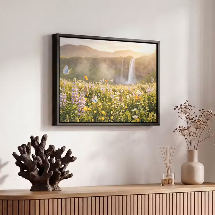Canvas met lijst - Vlinders - Waterval - Bloemenveld — 6