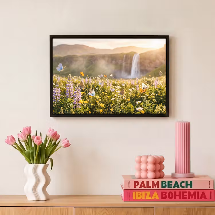 Canvas met lijst - Vlinders - Waterval - Bloemenveld — 8