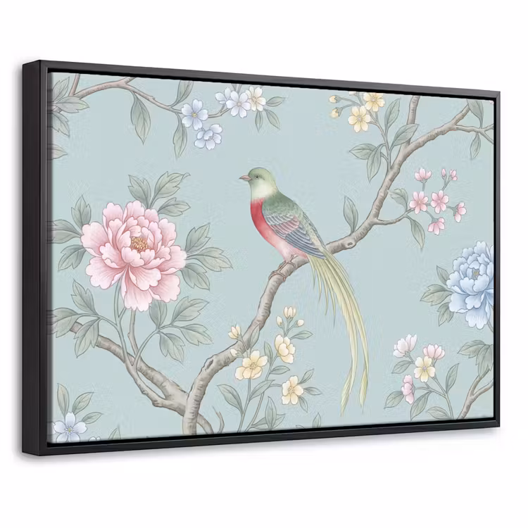 Canvas met lijst - Vogel - Bloemen - Kleurrijk — 1