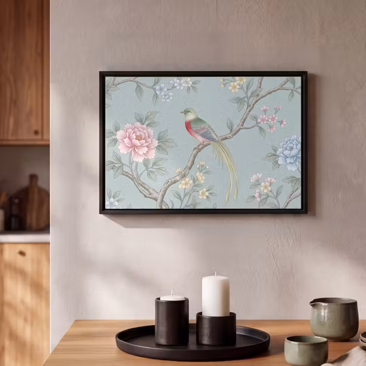 Canvas met lijst - Vogel - Bloemen - Kleurrijk — 2