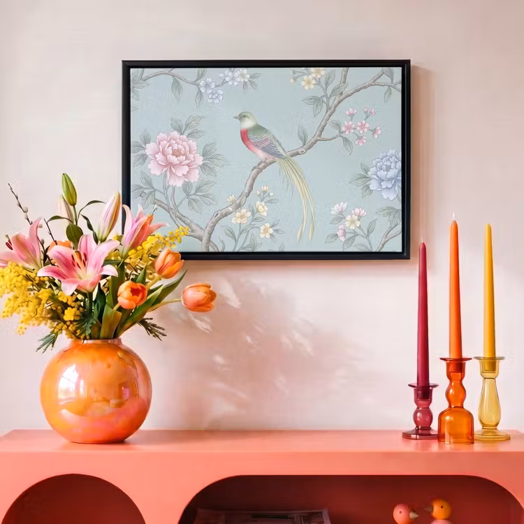 Canvas met lijst - Vogel - Bloemen - Kleurrijk — 4
