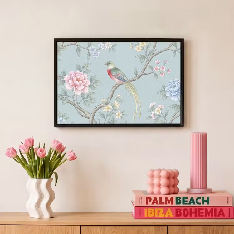 Canvas met lijst - Vogel - Bloemen - Kleurrijk — 8