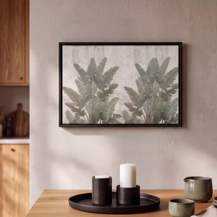 Canvas met lijst - Bananenbladeren - Beton - Groen — 2