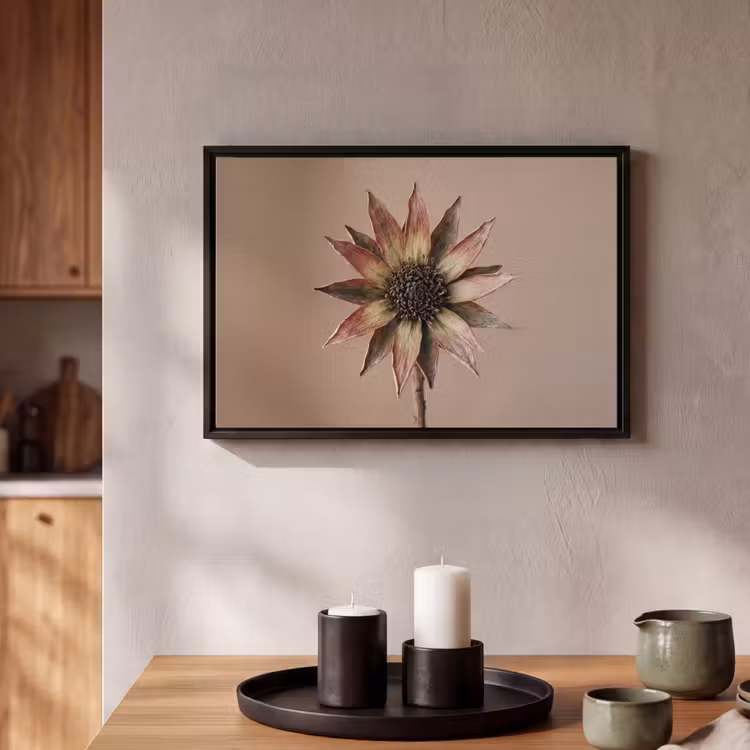 Canvas met lijst - Droogbloem - Protea - Vintage - Beige - Rustiek — 2
