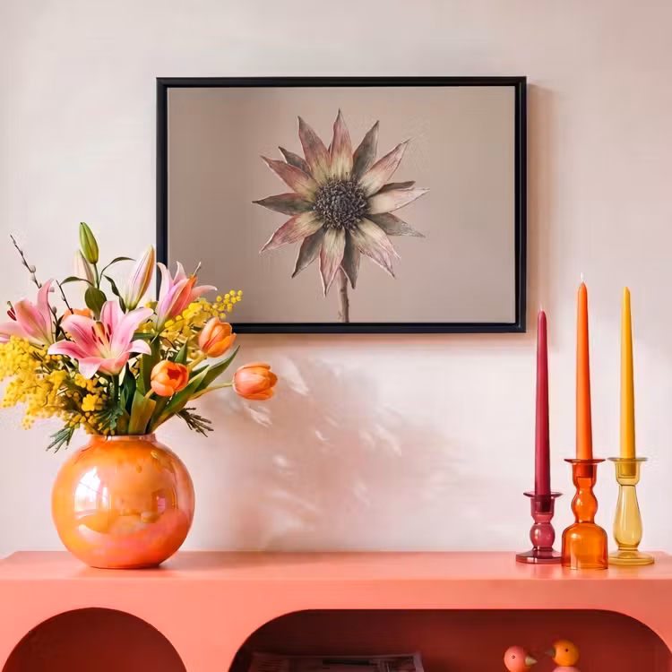 Canvas met lijst - Droogbloem - Protea - Vintage - Beige - Rustiek — 4