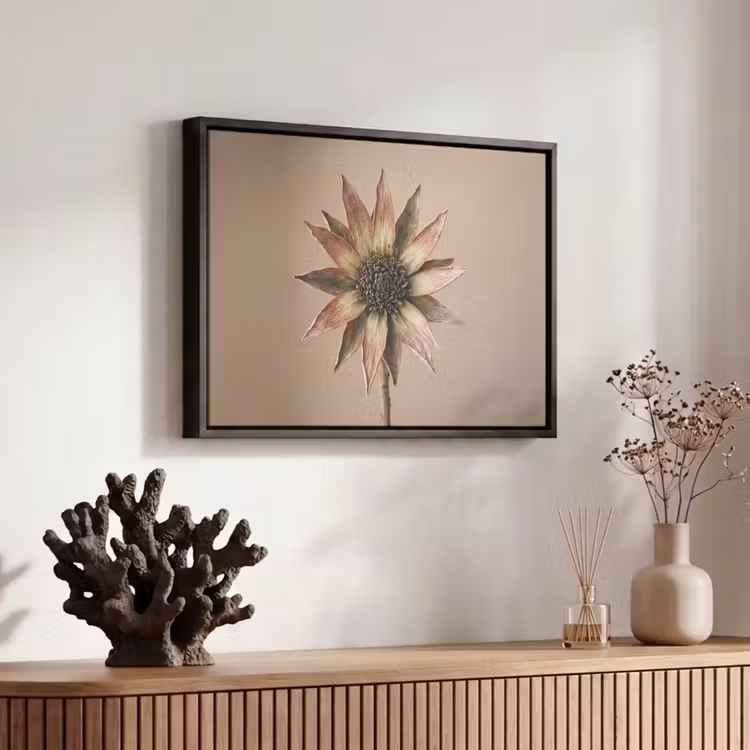 Canvas met lijst - Droogbloem - Protea - Vintage - Beige - Rustiek — 6