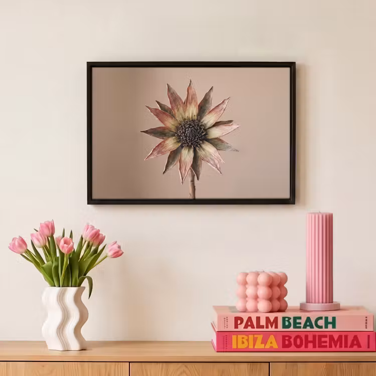 Canvas met lijst - Droogbloem - Protea - Vintage - Beige - Rustiek — 8