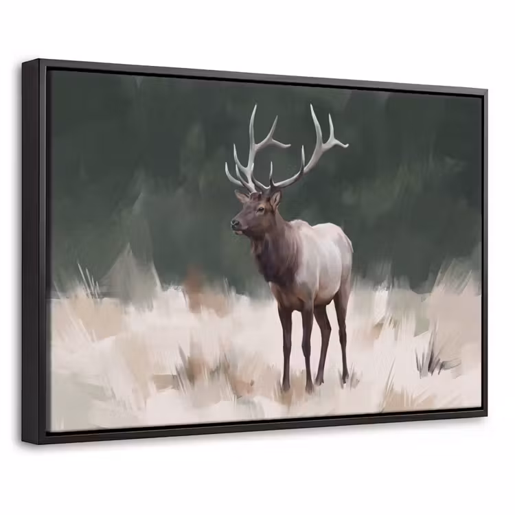Canvas met lijst - Edelhert - Gewei - Schildering - Rustiek — 1