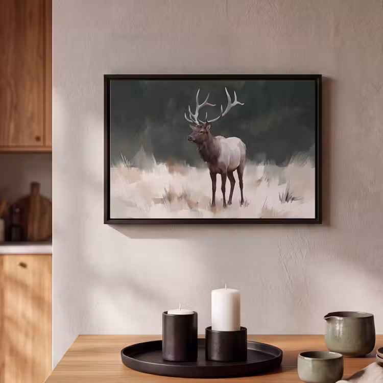 Canvas met lijst - Edelhert - Gewei - Schildering - Rustiek — 2